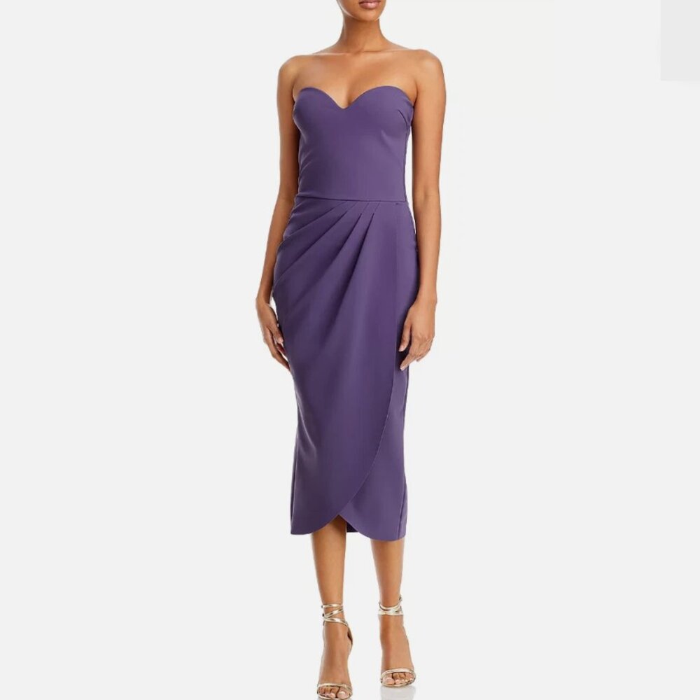 Chiara Boni La Petite Robe Caren Strapless Midi Dress Prugna Size US 16 NWT